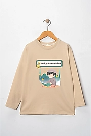 Erkek Çocuk Uzun Kollu Bisiklet Yaka "Kuran Okuyorum"  Baskılı Tişört Mevsimlik Pamuklu