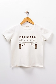 Yetişkin Kısa Kollu Bisiklet Yaka "Ramazan Kerim" Baskılı Tişört Mevsimlik Pamuklu