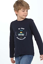 Erkek Çocuk Uzun Kollu Bisiklet Yaka "Hz Ömer"  Baskılı Tişört Mevsimlik Pamuklu