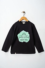 Yetişkin Uzun Kollu Bisiklet Yaka "Mescid-i Aksa" Baskılı Tişört Mevsimlik Pamuklu