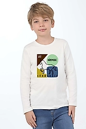 Erkek Çocuk Uzun Kollu Bisiklet Yaka "At Binmek Sünnettir" Baskılı Tişört Mevsimlik Pamuklu