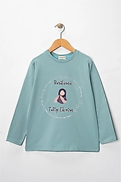 Kız Çocuk Uzun Kollu Bisiklet Yaka "Rasülümü Takip Ederim"  Baskılı Tişört Mevsimlik Pamuklu