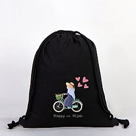 "Başörtümle Mutluyum" Baskılı Ham Bez Sırt Çantası %100 Pamuk Krem