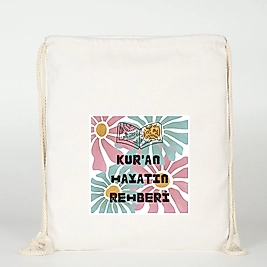 "Kuran Hayatın Rehberi"   Baskılı Ham Bez Sırt Çantası %100 Pamuk Krem