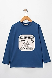 Erkek Çocuk Uzun Kollu Bisiklet Yaka "Hz Ebubekir"  Baskılı Tişört Mevsimlik Pamuklu