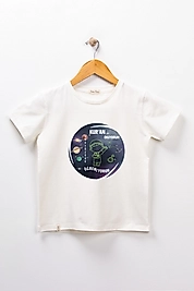 Erkek Çocuk Kısa Kollu Bisiklet Yaka "Kuran Okuyorum Gökyüzünü Öğreniyorum" Baskılı Tişört Mevsimlik Pamuklu