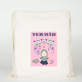 "Teravih" Lale Baskılı Ham Bez Sırt Çantası %100 Pamuk