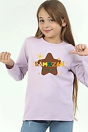 Kız Çocuk Uzun Kollu Bisiklet Yaka "Ramazan Paylaşmaktır" Baskılı Tişört Mevsimlik Pamuklu