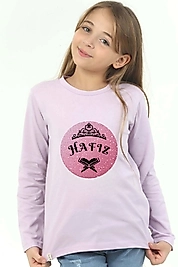 Kız Çocuk Uzun Kollu Bisiklet Yaka "Hafız" Baskılı Tişört Mevsimlik Pamuklu