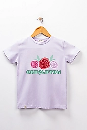 Kız Çocuk Kısa Kollu Bisiklet Yaka "Oruçluyum" Baskılı Tişört Mevsimlik Pamuklu
