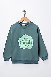 Kız Çocuk "Mescid-i Aksa"  Baskılı Pamuklu Sweat