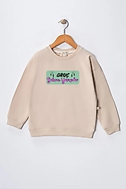 Kız Çocuk "Oruç Sabrın Yarısıdır"  Baskılı Pamuklu Sweat