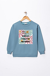 Kız Çocuk "Kuran Hayatın Rehberi" Baskılı Pamuklu Sweat