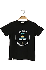 Yetişkin Kısa Kollu Bisiklet Yaka "Hz Ömer" Baskılı Tişört Mevsimlik Pamuklu