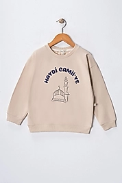 Erkek Çocuk "Haydi Camiye"  Baskılı Pamuklu Sweat