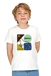 Erkek Çocuk Kısa Kollu Bisiklet Yaka "At Binmek Sünnettir" Baskılı Tişört Mevsimlik Pamuklu