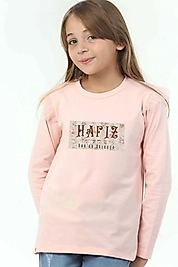 Kız Çocuk Uzun Kollu Bisiklet Yaka "Hafız, Kuran Yolcusu" Baskılı Tişört Mevsimlik Pamuklu