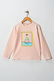 Kız Çocuk Uzun Kollu Bisiklet Yaka "Sumud, Özgür Filistin" Baskılı Tişört Mevsimlik Pamuklu