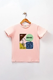 Kız Çocuk Kısa Kollu Bisiklet Yaka "At Binmek Sünnettir" Baskılı Tişört Mevsimlik Pamuklu