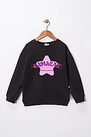 Kız Çocuk Siyah "Ramazan Şükretmektir"  Baskılı Pamuklu Sweat