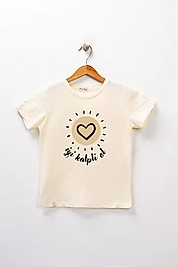 Kız Çocuk Kısa Kollu Bisiklet Yaka "İyi Kalpli Ol!" Baskılı Tişört Mevsimlik Pamuklu