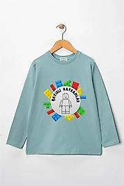 Erkek Çocuk Uzun Kollu Bisiklet Yaka "Hayırlı Bayramlar" Baskılı Tişört Mevsimlik Pamuklu