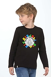 Erkek Çocuk Uzun Kollu Bisiklet Yaka "Hayırlı Bayramlar" Baskılı Tişört Mevsimlik Pamuklu