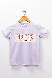 Kız Çocuk Kısa Kollu Bisiklet Yaka "Hafız Kuran Yolcusu" Baskılı Tişört Mevsimlik Pamuklu