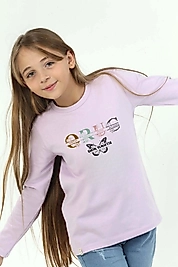 Kız Çocuk Uzun Kollu Bisiklet Yaka "Oruç" Baskılı Tişört Mevsimlik Pamuklu