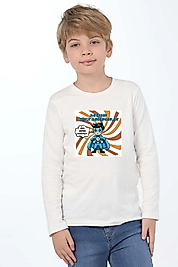 Erkek Çocuk Uzun Kollu Bisiklet Yaka "Ramazan Süper Kahramanları Sabırlı" Baskılı Tişört Mevsimlik Pamuklu