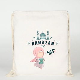 "Ramazan" Baskılı Ham Bez Sırt Çantası %100 Pamuk Kız Çocuk