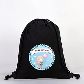 "Kuran Okuyorum Kalpli"   Baskılı Ham Bez Sırt Çantası %100 Pamuk Krem