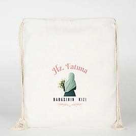 "Hz Fatıma"  Baskılı Ham Bez Sırt Çantası %100 Pamuk Krem