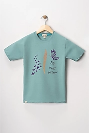 Kız Çocuk Kısa Kollu Bisiklet Yaka "Elif Nesli Geliyor" Lila Baskılı Tişört Mevsimlik Pamuklu