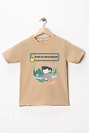 Erkek Çocuk Kısa Kollu Bisiklet Yaka "Kuran Okuyorum" Baskılı Tişört Mevsimlik Pamuklu