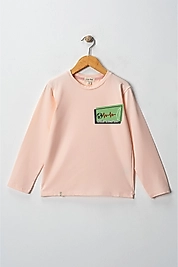 Kız Çocuk Uzun Kollu Bisiklet Yaka "Gazze" Baskılı Tişört Mevsimlik Pamuklu