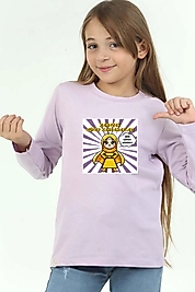 Kız Çocuk Uzun Kollu Bisiklet Yaka "Ramazan Süper Kahramanları Dürüst" Baskılı Tişört Mevsimlik Pamuklu