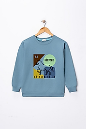 Kız Çocuk "At Binmek Sünnettir" Baskılı Pamuklu Sweat
