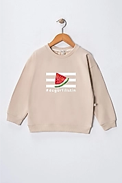 Çocuk "Özgür Filistin" Baskılı Pamuklu Sweat