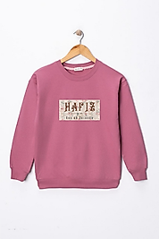 Kız Çocuk "Hafız" Gül Baskılı Pamuklu Sweat