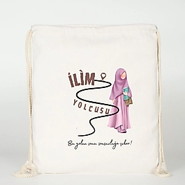"İlim Yolcusu" Baskılı Ham Bez Sırt Çantası %100 Pamuk Kız Çocuk