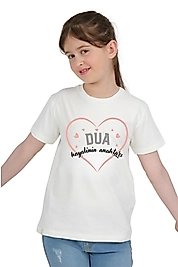 Kız Çocuk Kısa Kollu Bisiklet Yaka "Dua Hayalinin Anahtarı"  Baskılı Tişört Mevsimlik Pamuklu