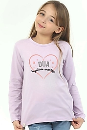 Kız Çocuk Uzun Kollu Bisiklet Yaka "Dua Hayalinin Anahtarı"  Baskılı Tişört Mevsimlik Pamuklu