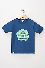 Erkek Çocuk Kısa Kollu Bisiklet Yaka "Mescid-i Aksa" Baskılı Tişört Mevsimlik Pamuklu