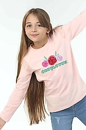 Kız Çocuk Uzun Kollu Bisiklet Yaka "Oruçluyum" Baskılı Tişört Mevsimlik Pamuklu