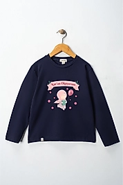 Kız Çocuk Uzun Kollu Bisiklet Yaka "Kuran Okuyorum" Baskılı Tişört Mevsimlik Pamuklu