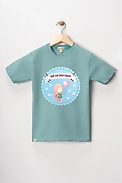 Kız Çocuk Kısa Kollu Bisiklet Yaka "Kuran Okuyorum Kalpli" Baskılı Tişört Mevsimlik Pamuklu