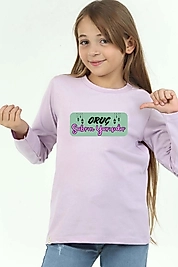 Kız Çocuk Uzun Kollu Bisiklet Yaka "Oruç Sabrın Yarısıdır" Baskılı Tişört Mevsimlik Pamuklu