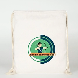 "Sa'd Bin Ebi Vakkas" Baskılı Ham Bez Sırt Çantası %100 Pamuk Krem