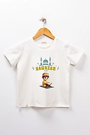 Erkek Çocuk Kısa Kollu Bisiklet Yaka "Ramazan" Baskılı Tişört Mevsimlik Pamuklu